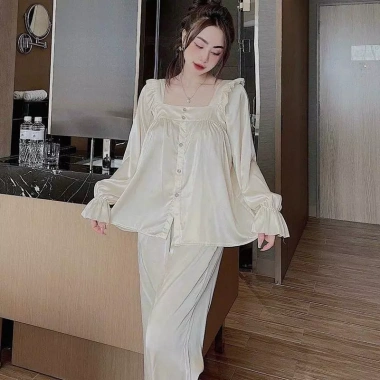 Bộ Đồ Ngủ Nữ JUSOKA Pijama Lụa Gấm Xước Dáng Tiểu Thư – Thoải Mái, 158.999đ