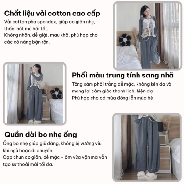 Bộ đồ ngủ nữ LILY HCOM26.678 áo thun in họa tiết mix quần suông dài tay 129.000 VND