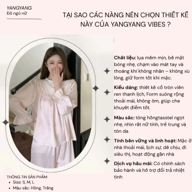 Bộ đồ ngủ nữ lụa Latin cao cấp, cổ tròn viền ren, yếm tay bo, quần dài gấu bèo 2 màu – 299k 2