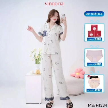 Bộ đồ ngủ nữ lụa VINGO/VINGORIA tay ngắn mùa xuân hè - Giá chỉ 545.000đ