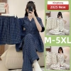 Bộ Đồ Ngủ Nữ M-5xl Plus Cotton 3 Mảnh Pyjama Tay Ngắn Mùa Hè Dễ Thương Kẻ Sọc