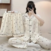 Bộ Đồ Ngủ Nữ M-5xl Plus Cotton 3 Mảnh Pyjama Tay Ngắn Mùa Hè Dễ Thương Kẻ Sọc 4