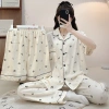 Bộ Đồ Ngủ Nữ M-5xl Plus Cotton 3 Mảnh Pyjama Tay Ngắn Mùa Hè Dễ Thương Kẻ Sọc 5