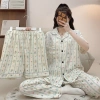 Bộ Đồ Ngủ Nữ M-5xl Plus Cotton 3 Mảnh Pyjama Tay Ngắn Mùa Hè Dễ Thương Kẻ Sọc 6
