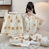 Bộ Đồ Ngủ Nữ M-5xl Plus Cotton 3 Mảnh Pyjama Tay Ngắn Mùa Hè Dễ Thương Kẻ Sọc 8