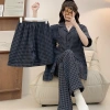 Bộ Đồ Ngủ Nữ M-5xl Plus Cotton 3 Mảnh Pyjama Tay Ngắn Mùa Hè Dễ Thương Kẻ Sọc 9