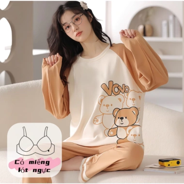 Bộ đồ ngủ nữ miếng lót ngực, áo ngực sẵn, họa tiết cute, tay dài, quần dài ấm áp, thoáng khí - Chỉ 115k 5 Bộ đồ ngủ nữ miếng lót ngực, áo ngực sẵn, họa tiết cute, tay dài, quần dài ấm áp, thoáng khí - Chỉ 115k 5