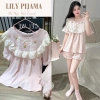 Bộ đồ ngủ nữ mùa hè cotton mềm phối bèo Lily, đồ mặc nhà xinh xỉu tiểu thư