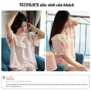 Bộ đồ ngủ nữ mùa hè cotton mềm phối bèo Lily, đồ mặc nhà xinh xỉu tiểu thư