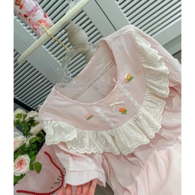 Bộ đồ ngủ nữ mùa hè cotton mềm phối bèo Lily, đồ mặc nhà xinh xỉu tiểu thư