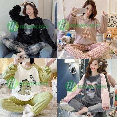 Bộ đồ ngủ nữ nỉ bông B22 bigsize 45‑75kg thu đông, dài tay, Quảng Châu 195k