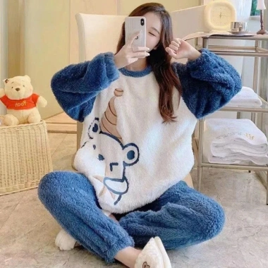 Bộ đồ ngủ nữ nỉ bông B22 bigsize 45‑75kg thu đông, dài tay, Quảng Châu 195k
