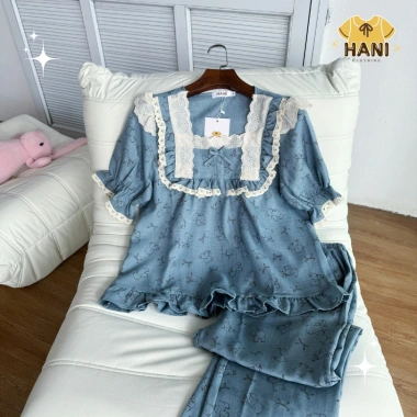 Bộ Đồ Ngủ Nữ Pijama Chất Đũi Vân Mây Tiểu Thư HANI Babydoll Đáng Yêu Size 40-90kg Mềm Mịn Mát Giá 145k 2
