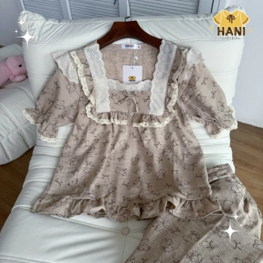 Bộ Đồ Ngủ Nữ Pijama Chất Đũi Vân Mây Tiểu Thư HANI Babydoll Đáng Yêu Size 40-90kg Mềm Mịn Mát Giá 145k 3