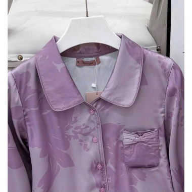 Bộ đồ ngủ nữ Pyjama lụa MANGO Y849A tay dài màu tím loang cổ vòng - Giá chỉ 207.200₫ 2