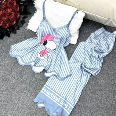 Bộ Đồ Ngủ Nữ SOON Lụa 2 Dây Viền Gợn Quần Dài dưới 65kg - Mềm Mịn Cao Cấp, 195k 3