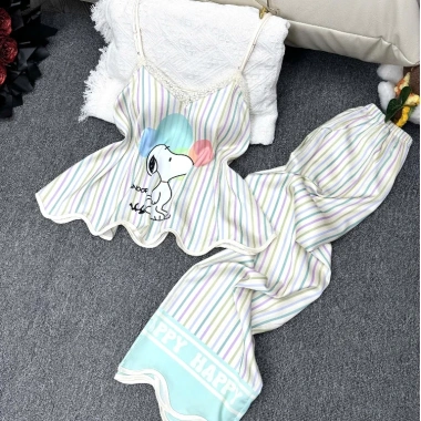 Bộ Đồ Ngủ Nữ SOON Lụa 2 Dây Viền Gợn Quần Dài dưới 65kg - Mềm Mịn Cao Cấp, 195k 6