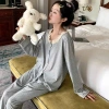 Bộ đồ ngủ nữ tay dài cotton mềm mại, ren cổ tiểu - Pijama thu đông sang chảnh, 159k 8
