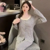 Bộ đồ ngủ nữ tay dài ngọt ngào thun cotton mềm mịn, cổ ren, pijama thu đông 155k 6