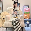 Bộ Đồ Ngủ Nữ Tay Dài Vải Mây Cotton Đệm Ngực, Form Rộng Size Lớn, Họa Tiết Hoạt Hình Dễ Thương, Giá 105k