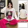 Bộ Đồ Ngủ Nữ Tay Dài Vải Mây Cotton Đệm Ngực, Form Rộng Size Lớn, Họa Tiết Hoạt Hình Dễ Thương, Giá 105k 3