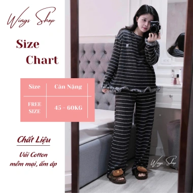 Bộ đồ ngủ nữ thu đông cotton dày dặn mềm mại không bai xù - Hot Hit - Wings Shop