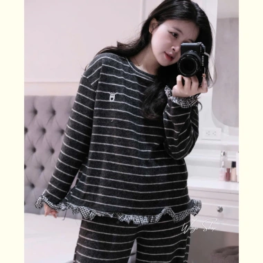Bộ đồ ngủ nữ thu đông cotton dày dặn mềm mại không bai xù - Hot Hit - Wings Shop