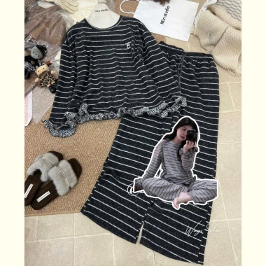 Bộ đồ ngủ nữ thu đông cotton dày dặn mềm mại không bai xù - Hot Hit - Wings Shop
