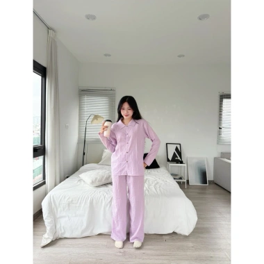 Bộ Đồ Ngủ Nữ Xốp Cotton Dài Form Rộng 4 Mùa Hàn Quốc Tuni.studio T03 Giá chỉ 135k
