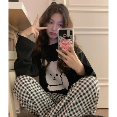 Bộ đồ ngủ nữ xuân thu dài tay quần mỏng lụa sữa loungewear thoải mái giá ưu đãi 125k