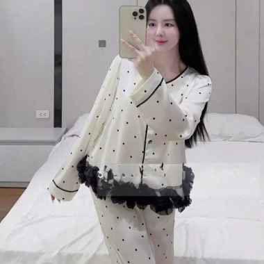 Bộ Đồ Ngủ Pijama Nữ Cao Cấp Tay Dài Quần Dài Lụa Mịn Chấm Bi - Giá 209.000 VND 4