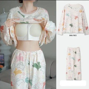 Bộ Đồ Ngủ Plus Nữ Kích Thước Lớn Có Lót Ngực, Phong Cách Ôm Tay Dài Dễ Thương, 190k