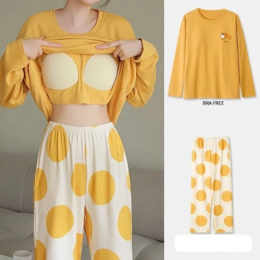Bộ Đồ Ngủ Plus Nữ Kích Thước Lớn Có Lót Ngực, Phong Cách Ôm Tay Dài Dễ Thương, 190k