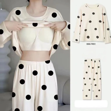 Bộ Đồ Ngủ Plus Nữ Kích Thước Lớn Có Lót Ngực, Phong Cách Ôm Tay Dài Dễ Thương, 190k