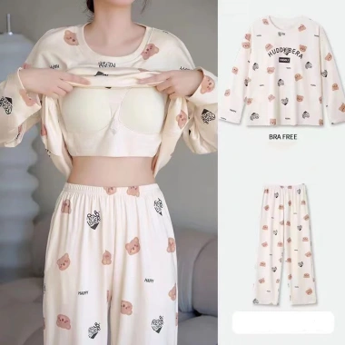 Bộ Đồ Ngủ Plus Nữ Kích Thước Lớn Có Lót Ngực, Phong Cách Ôm Tay Dài Dễ Thương, 190k