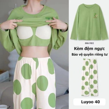 Bộ Đồ Ngủ Plus Nữ Kích Thước Lớn Có Lót Ngực, Phong Cách Ôm Tay Dài Dễ Thương, 190k