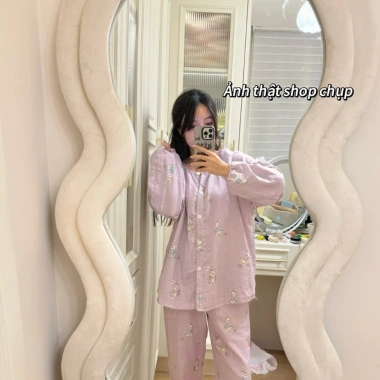 Bộ đồ ngủ pyjama dài tay thỏ tím 012 - Siêu mềm, giảm giá 17% chỉ 195.020 VND