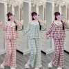 Bộ đồ ngủ Sammy DDCR02 kẻ caro, cổ ren 2 tầng, chất đũi nhung cho nữ - Giá 165k