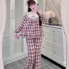 Bộ đồ ngủ Sammy DDCR02 kẻ caro, cổ ren 2 tầng, chất đũi nhung cho nữ - Giá 165k 3