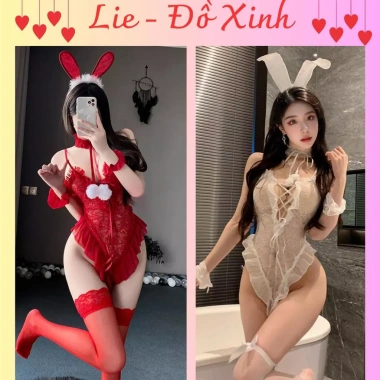 Bộ Đồ Ngủ Sexy Thỏ Hồng L73 - Bodysuit, Tặng Tai Thỏ và Phụ Kiện, Giá 139k
