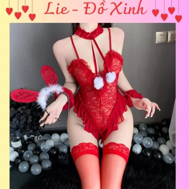 Bộ Đồ Ngủ Sexy Thỏ Hồng L73 - Bodysuit, Tặng Tai Thỏ và Phụ Kiện, Giá 139k