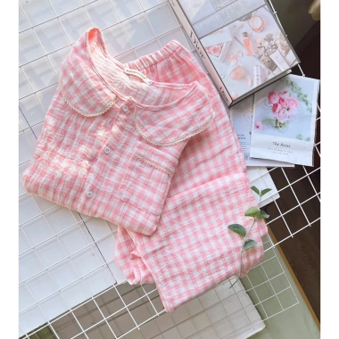 Bộ Đồ Ngủ Tay Dài Vải Lụa Cotton Dễ Thương Cho Nữ - Giá Gốc 229k, Giảm 179k