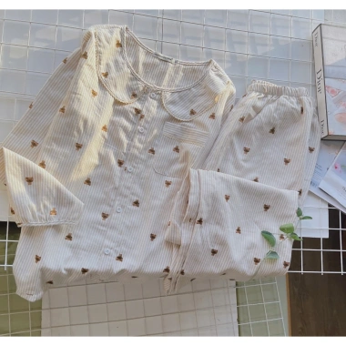 Bộ Đồ Ngủ Tay Dài Vải Lụa Cotton Dễ Thương Cho Nữ - Giá Gốc 229k, Giảm 179k