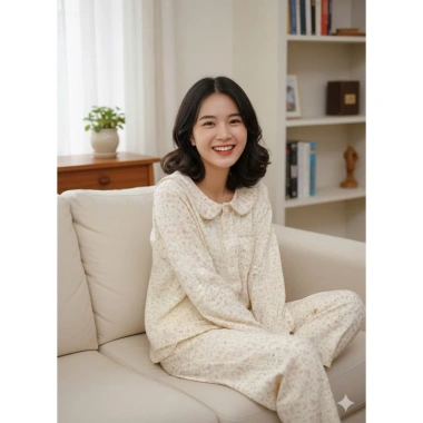 Bộ Đồ Ngủ Tay Dài Vải Lụa Cotton Dễ Thương Cho Nữ - Giá Gốc 229k, Giảm 179k