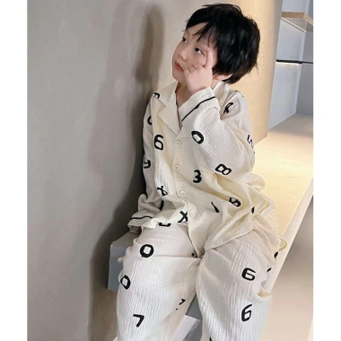 Bộ đồ ngủ tối giản cho trẻ em, quần dài tay, set gia đình, giá ưu đãi 329k VND 5