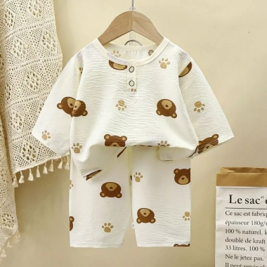 Bộ đồ ngủ trẻ em mùa hè mỏng homewear, thiết kế thoáng mát áo 3/4 cho bé trai và bé gái, thích hợp phòng máy lạnh - Giá ưu đãi 100.041₫ 3