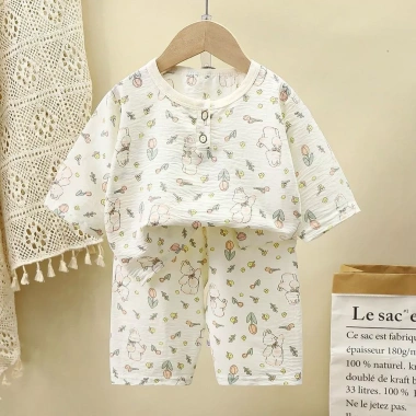 Bộ đồ ngủ trẻ em mùa hè mỏng homewear, thiết kế thoáng mát áo 3/4 cho bé trai và bé gái, thích hợp phòng máy lạnh - Giá ưu đãi 100.041₫ 4