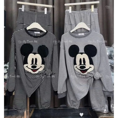 Bộ đồ nhà nữ sọc ngang tay, quần rộng in Mickey – Tiểu thư dễ thương giá 259k