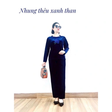 Bộ Đồ Nhung Trung Niên Nữ Yasu Cao Cấp Họa Tiết Thêu Sang Trọng, Ấm Áp Mùa Thu Đông, Quà Tặng Mẹ 9