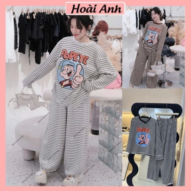 Bộ Đồ Nữ Áo Thun Kẻ Ngang PoPePy Cute Mix Ren Freesize - Siêu Đẹp Giá 229k